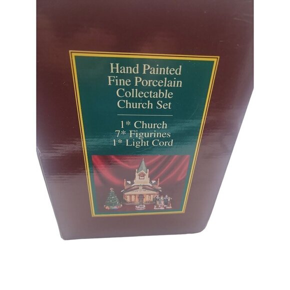 Collectible Lighted Christmas Church Figurine Set Fine Porcelain Vintage - Picture 4 of 16